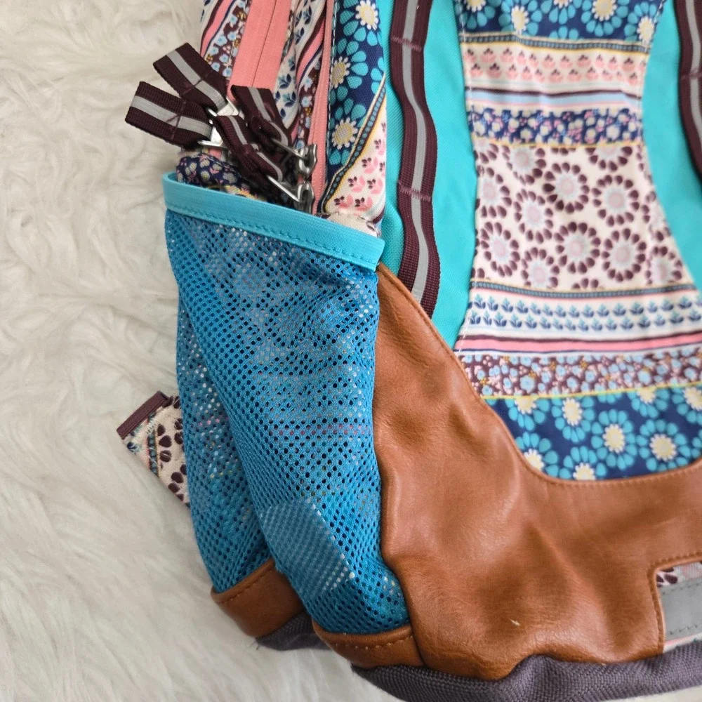 Garnet Hill Kids Floral Boho Backpack Blue Pink Monogram School Bag 17in